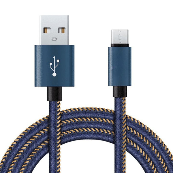 2.4A Micro USB Fast Charge and sync Data Transfer Cable 1 Meter Denim ...