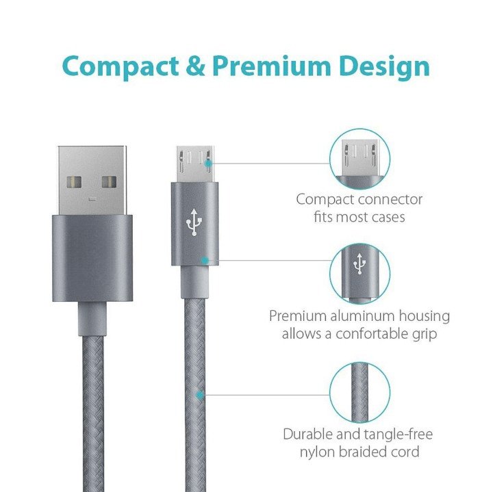2.4A Micro USB Fast Charge and sync Data Transfer Cable 1 Meter Nylon Metal - GADGET WAGON ELECTRONIC_CABLE