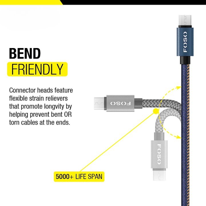 2.4A Micro USB Fast Charge and sync Data Transfer Cable 1 Meter Nylon Metal - GADGET WAGON ELECTRONIC_CABLE