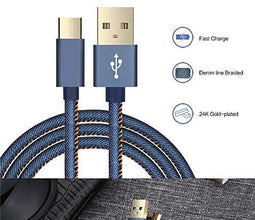 2.4A Type C Fast Charge and sync Data Transfer Cable 1 Meter Denim Coating Material - GADGET WAGON ELECTRONIC_CABLE