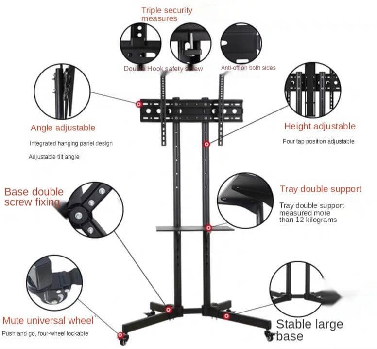 32 - 55" LED TV Cart trolley Stand Tempered Glass Base Portable with wheels - GADGET WAGON TV CARTS