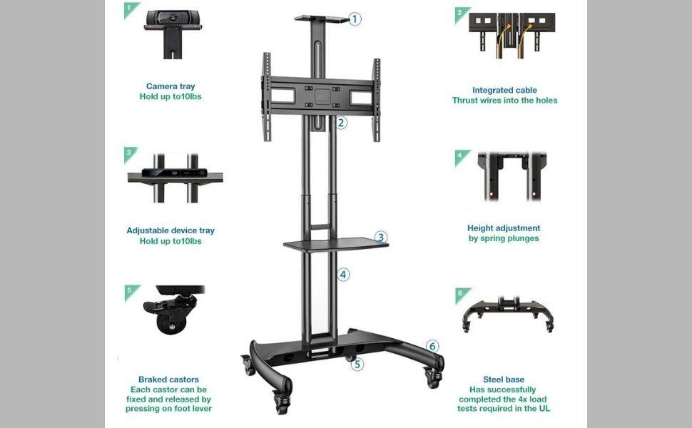 32 - 70" LED LCD TV Portable Rolling Wheel Stand VC & AV Shelf Cart Trolley - GADGET WAGON TV CARTS