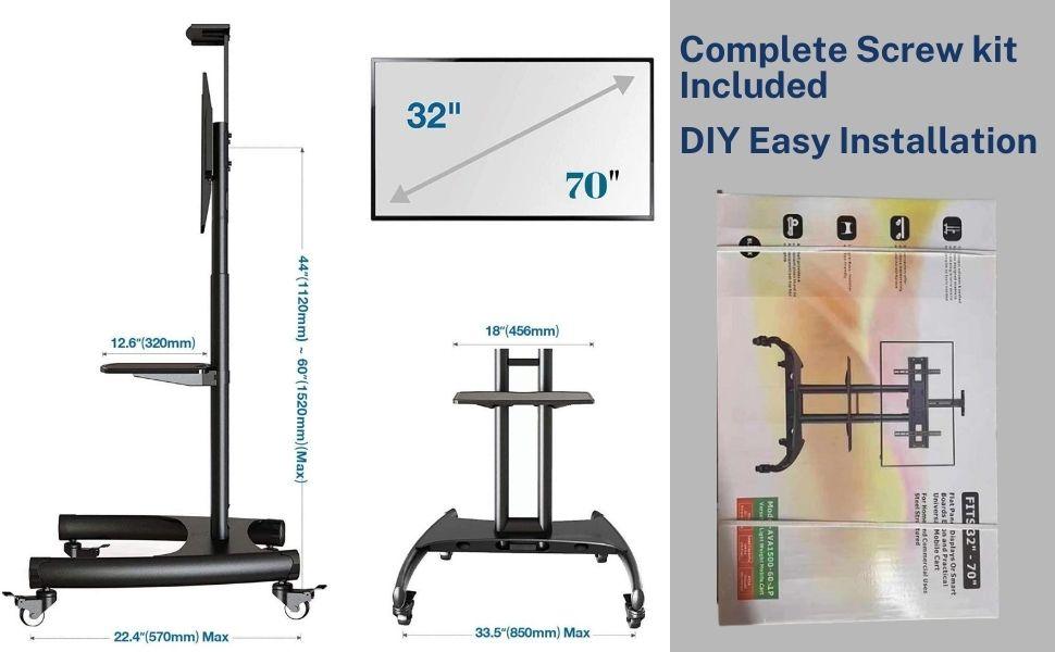 32 - 70" LED LCD TV Portable Rolling Wheel Stand VC & AV Shelf Cart Trolley - GADGET WAGON TV CARTS