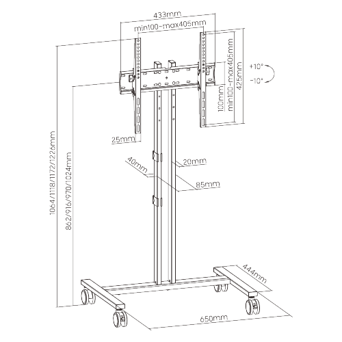 32 to 65 Inch LED Portable Rolling TV Stand for Home | Adjustable Height & Angle | Sturdy & Durable FS47-44T-01 - GADGET WAGON TV CARTS
