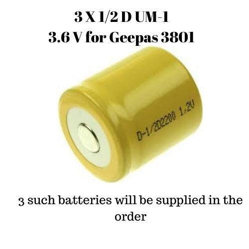 3.6 V 3500 mAh Size ' 1/2 D ' UM-1 Rechargeable battery for Torch geepas 3801 3 X 1.2 V