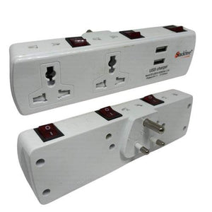 4 Plug Plastic Extension Socket with 2 USB, Individual Switch, LED Indicator for PC, TV Set, Small Appliances, White - GADGET WAGON Travel Converters & Adapters
