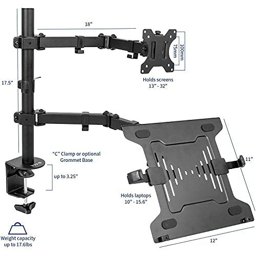 Single Monitor Stand with Laptop Tray Desk Mount LDT12- C1M2KN