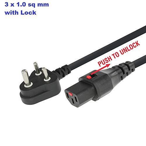 3 Meters 3 Pin x 1 Square mm Power Cord with Lock Heavy Duty for PC, Laptop, Heavy Equipment, Indian Plug 10 amperes