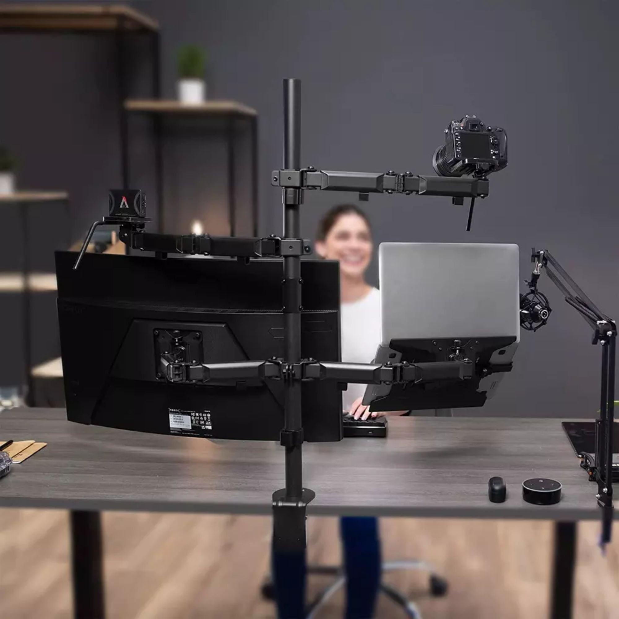 5 in 1 Monitor Stand Arm | Multi-Function Live Broadcast Bracket | Notebook Flash Microphone Display Bracket - GADGET WAGON Monitor Arm
