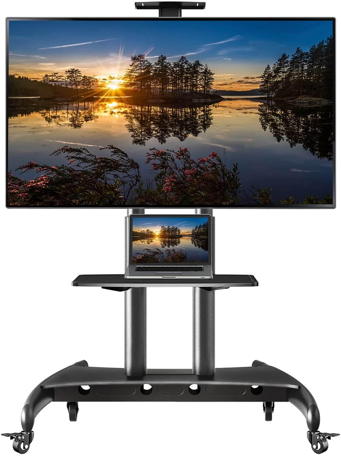 50-86 Inch LED LCD TV Portable Wheel Stand with VC & AV Shelf | Durable & Adjustable TV Cart for Easy Movement - GADGET WAGON 1800-70-1P