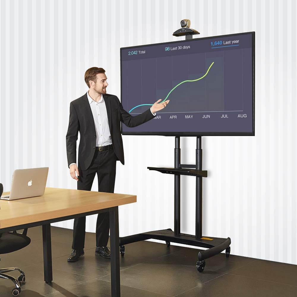 50-86 Inch LED LCD TV Portable Wheel Stand with VC & AV Shelf | Durable & Adjustable TV Cart for Easy Movement - GADGET WAGON 1800-70-1P