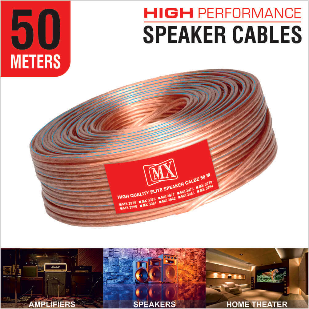 50 Mtr Speaker Cable: 14 Wire: Od - 2.2Mm X 4.4Mm : 50 Mtr Coil, Transparent - GADGET WAGON SPEAKER