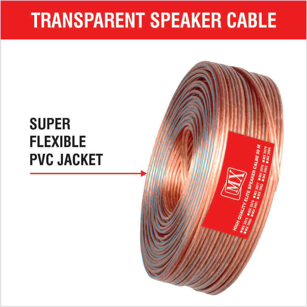 50 Mtr Speaker Cable: 14 Wire: Od - 2.2Mm X 4.4Mm : 50 Mtr Coil, Transparent - GADGET WAGON SPEAKER