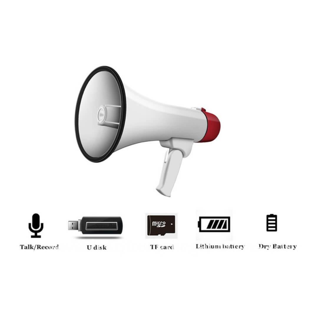 40W Megaphone Handheld Rechargeable Siren/Sound Recording/USB/Aux/TF