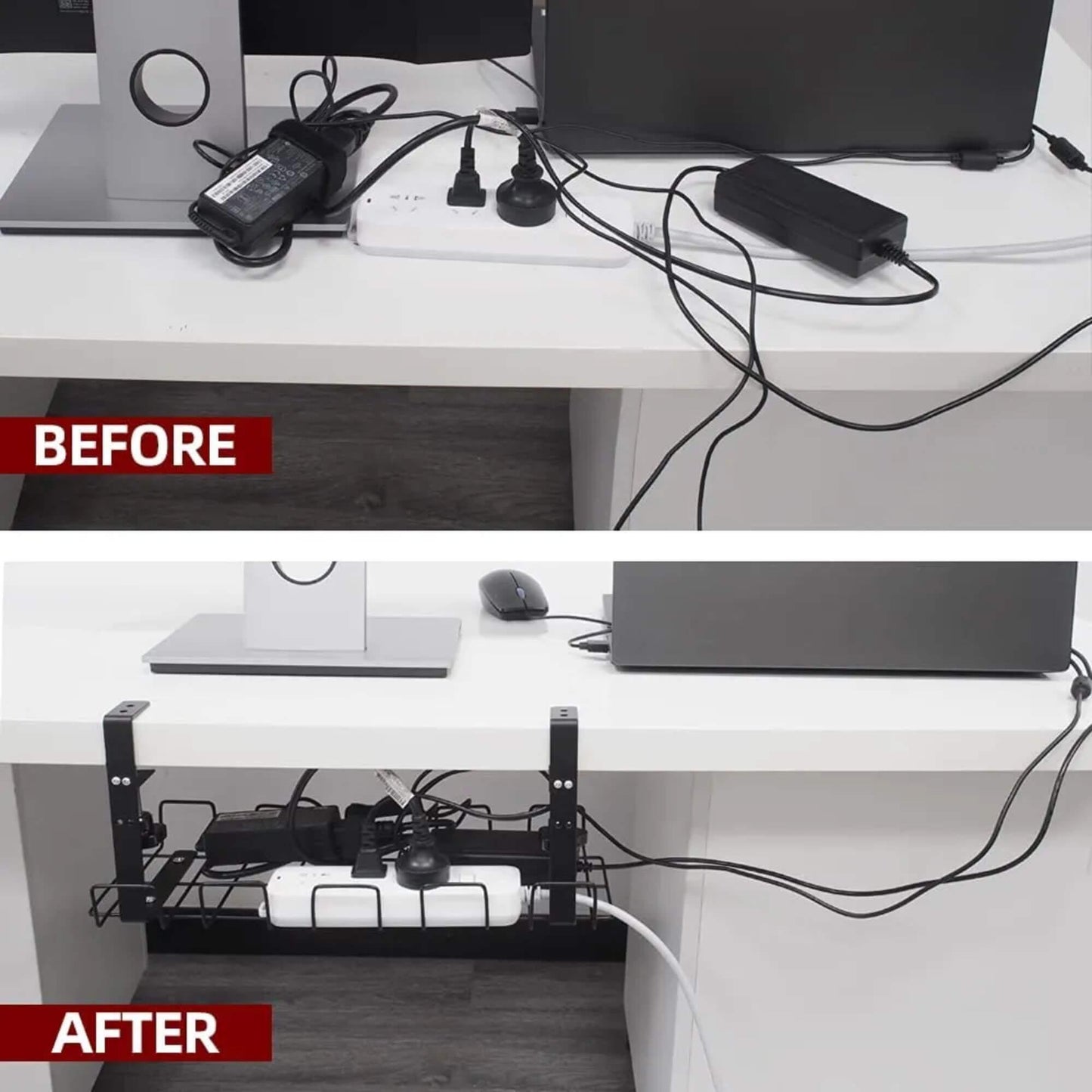 Cable Management Tray Organizer Under Desk for Office and Home No Drill - GADGET WAGON Desk Arm