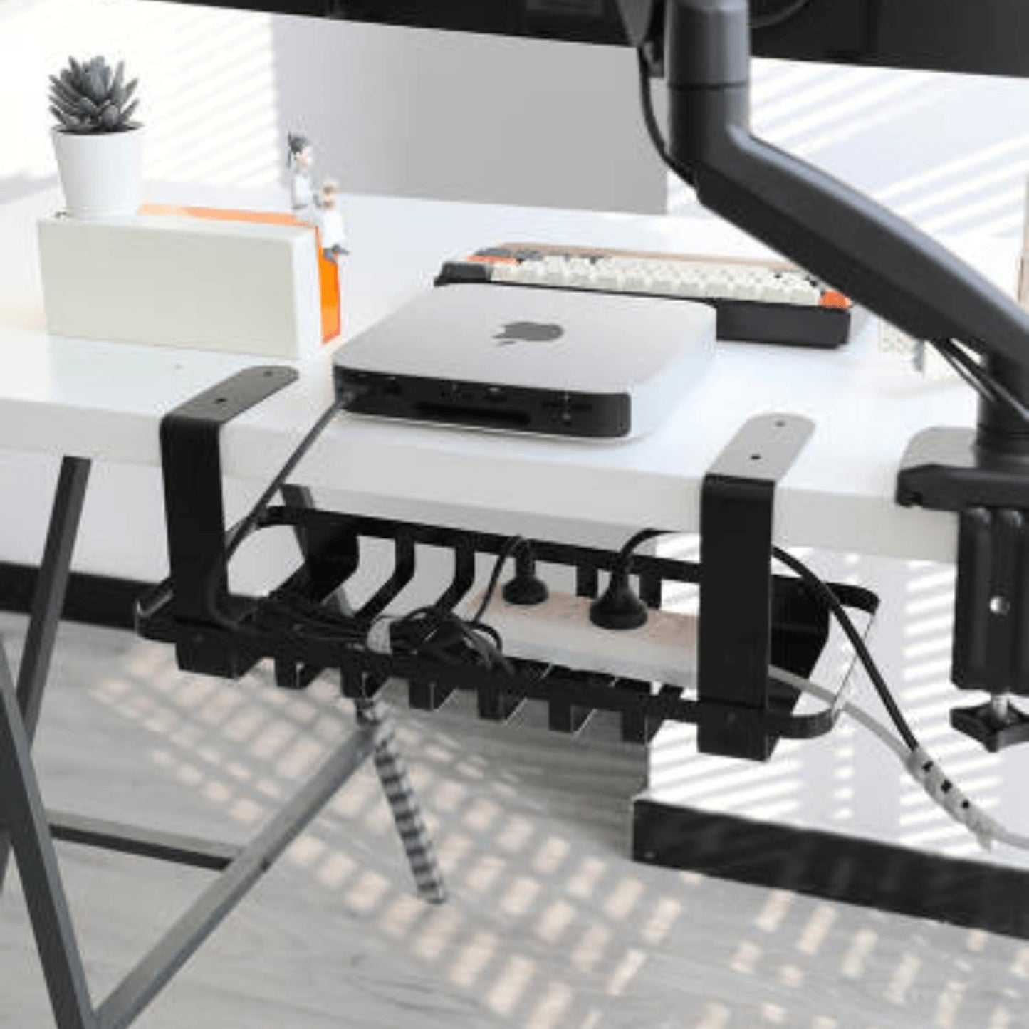 Cable Management Tray Organizer Under Desk for Office and Home No Drill/Stick Option - GADGET WAGON Desk Arm