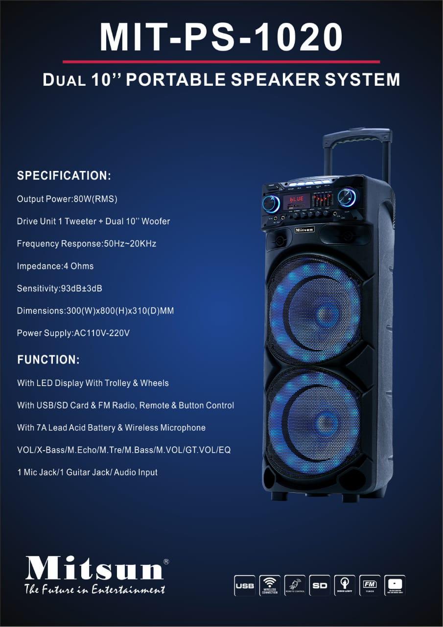 Dual 10 inch 80 W RMS Trolley speaker Bluetooth Rechargeable - GADGET WAGON Trolley Speakers