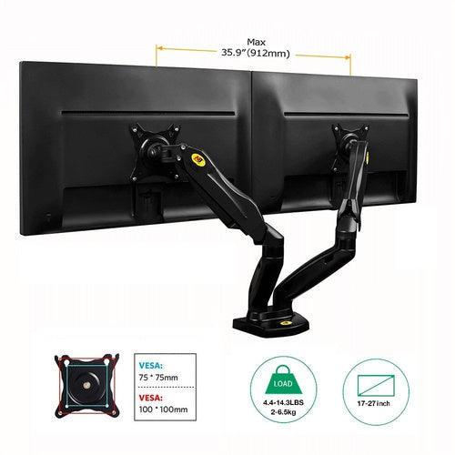 Dual Monitor Desk Arm 17 - 27 Inches Gas Strut F160 NB Stand Mount - GADGET WAGON Gas Spring Arm