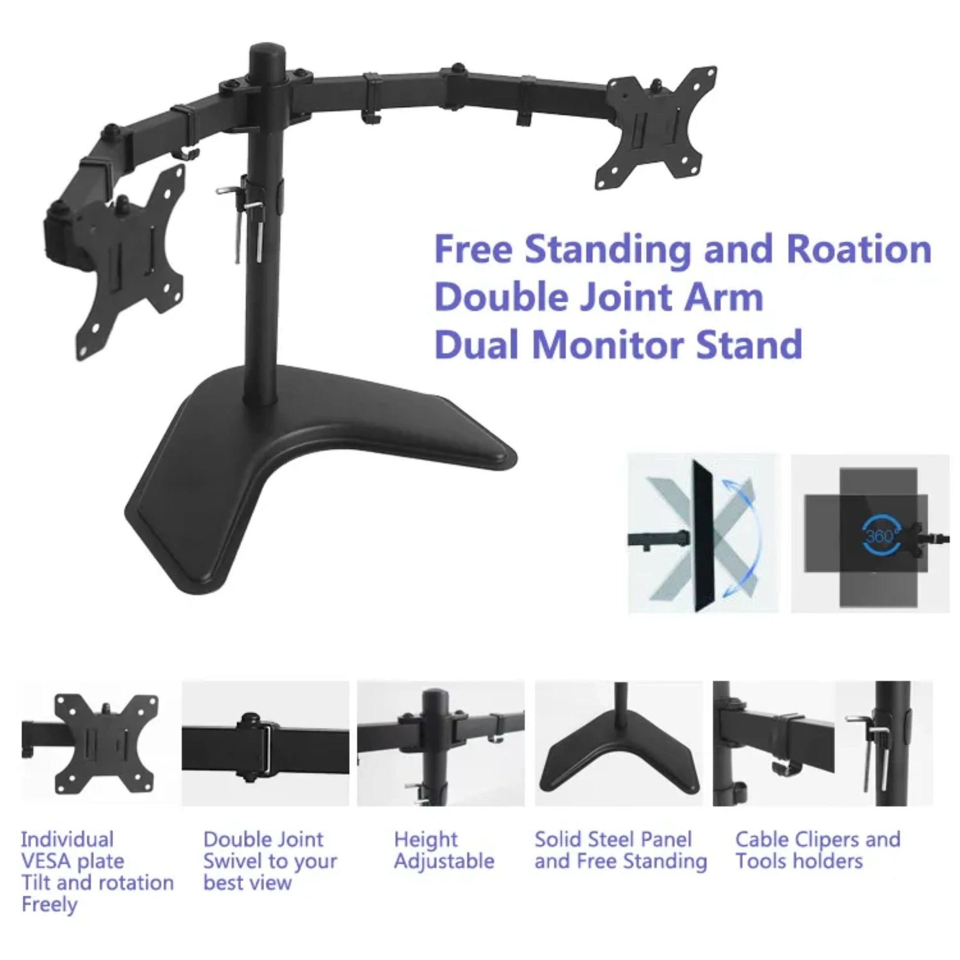 Dual Monitor Desk Stand 13 to 27" Swivel & tilt Table Top Stand - GADGET WAGON Monitor Arm