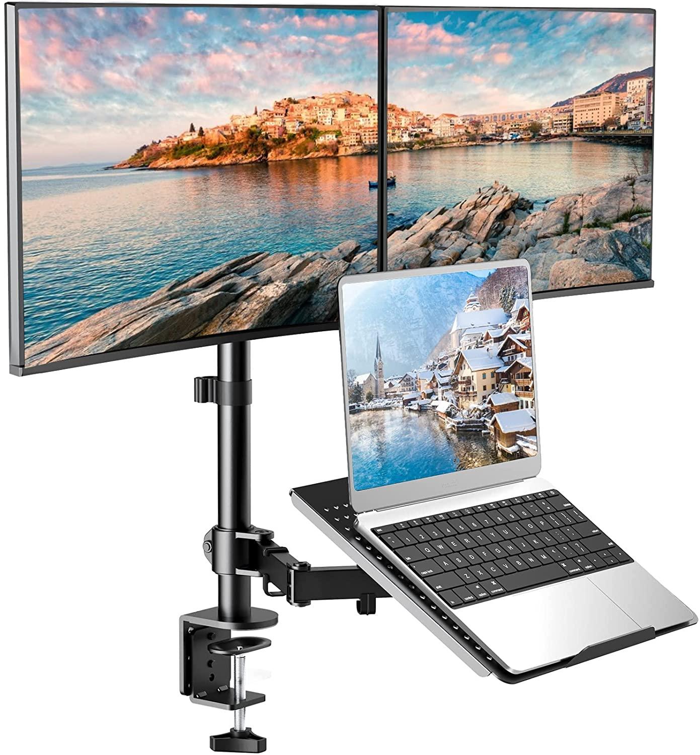 Dual Monitor & Laptop Arm Stand Adjustable Mount Stand Desk Arm ...