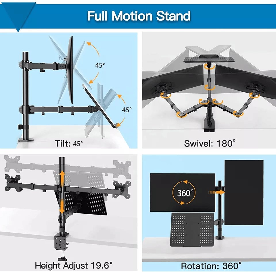 Computer Stand Arm Dual Monitor & Laptop Arm Stand Adjustable Mount Stand Desk Arm ...