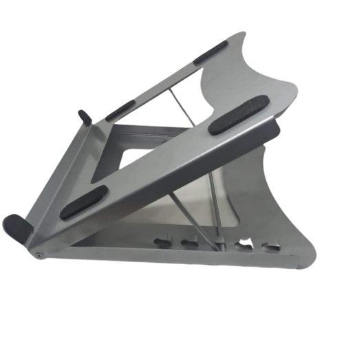 Foldable Laptop Riser & Stand, 5 Angle Adjustment, Steel, Heavy Duty - Made in India (Silver) - GADGET WAGON