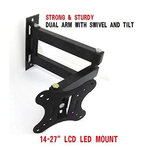 Gadget-Wagon 14-27 inches Corner Swivel Extendable Dual Arm Rotate and Swivel Monitor and TV Wall Mount Bracket (180 Degrees Motion) - GADGET WAGON TV Wall & Ceiling Mounts