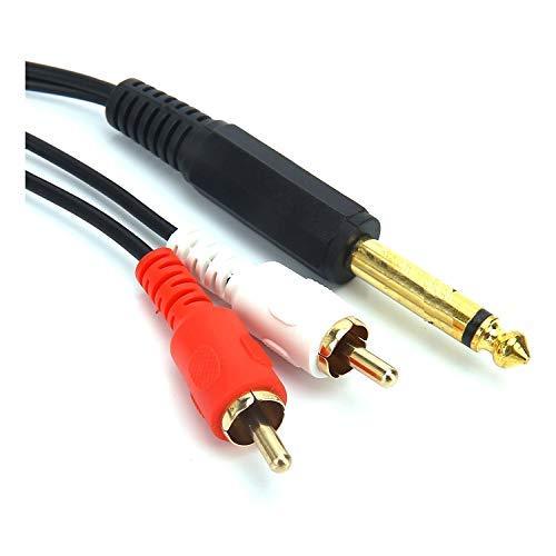 Gadget-Wagon Gold Plated P38 Mono Plug 6.3mm to 2 RCA 1.5m Cable Aux for Guitar, Audio Player, Mixers and Sound Equipment (Black) - GADGET WAGON Audio & Video Cables , Connectors