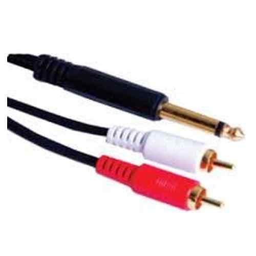 Gadget-Wagon Gold Plated P38 Mono Plug 6.3mm to 2 RCA 1.5m Cable Aux for Guitar, Audio Player, Mixers and Sound Equipment (Black) - GADGET WAGON Audio & Video Cables , Connectors