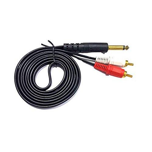 Gadget-Wagon Gold Plated P38 Mono Plug 6.3mm to 2 RCA 1.5m Cable Aux for Guitar, Audio Player, Mixers and Sound Equipment (Black) - GADGET WAGON Audio & Video Cables , Connectors