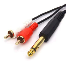Gadget-Wagon Gold Plated P38 Mono Plug 6.3mm to 2 RCA 1.5m Cable Aux for Guitar, Audio Player, Mixers and Sound Equipment (Black) - GADGET WAGON Audio & Video Cables , Connectors