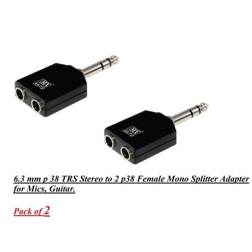 Gadget-Wagon TRS 6.3 mm p38 Stereo Male to 2 p38 Mono Female Y Splitter Adapter for Microphones, Guitar, Mixers and Sound Equipment (Pack of 2) - GADGET WAGON CE