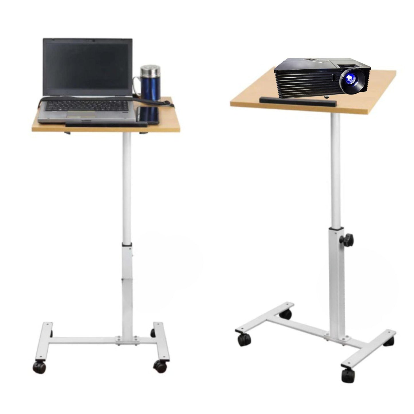 Laptop Projector Study Table Desk with Wheels Adjustable Height and Angle Wood - GADGET WAGON
