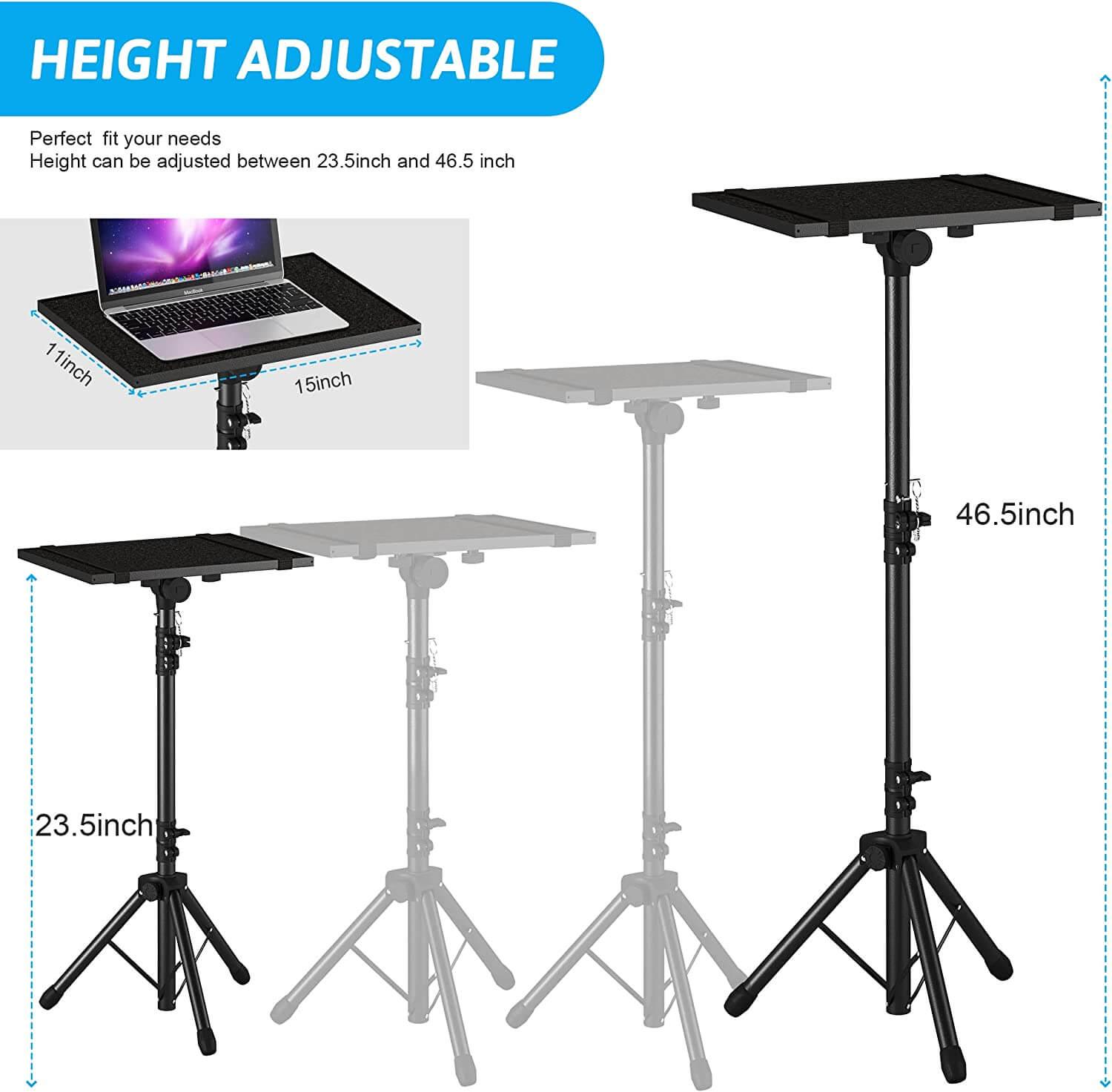Laptop & Projector Tripod Floor Stand Adjustable Height 2- 4 feet - GADGET WAGON