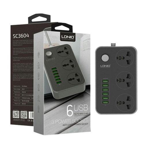 LDNIO 6 USB Charger with 3 AC Sockets | Safe & Convenient Charging for All Your Devices - GADGET WAGON Power Strips & Surge Suppressors