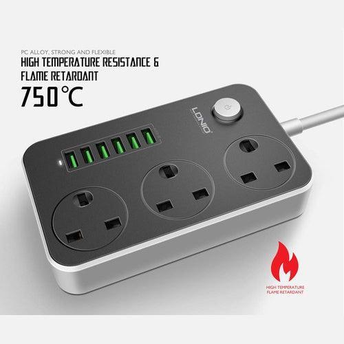 LDNIO 6 USB Charger with 3 AC Sockets | Safe & Convenient Charging for All Your Devices - GADGET WAGON Power Strips & Surge Suppressors