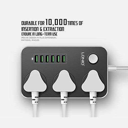 LDNIO 6 USB Charger with 3 AC Sockets | Safe & Convenient Charging for All Your Devices - GADGET WAGON Power Strips & Surge Suppressors