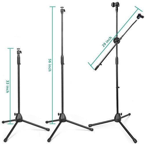 Microphone Tripod Mic Stand with Adjustable Mobile Mount Clamp-Easy Height Adjustment - GADGET WAGON Microphone Stands