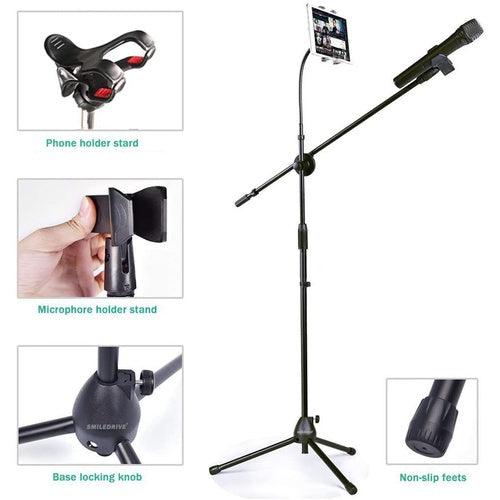 Microphone Tripod Mic Stand with Adjustable Mobile Mount Clamp-Easy Height Adjustment - GADGET WAGON Microphone Stands