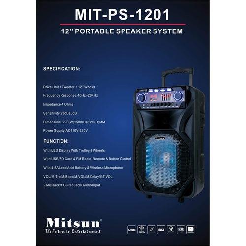 Mitsun 12" Trolley Bluetooth Speaker with 2 Wireless Mics (Black) - GADGET WAGON Trolley Speakers