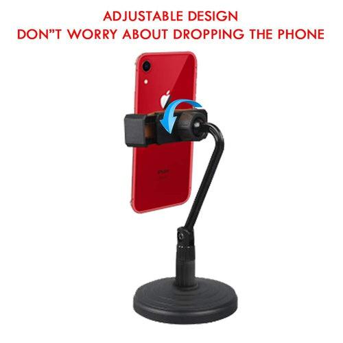 Mobile Phone Stand, Angle Adjustable Cell Phone Holder Gooseneck Flexible Arm Universal Phone Stand for Desk, Plastic Desktop Mobile Phone Holder Compatible with 3.5"-6.5" Device (Black) - GADGET WAGON