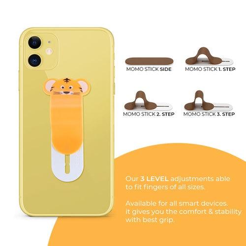 Momostick Finger Grip/Selfie Holder and Mobile Stand for iPhones and Android Smartphones (Character-Brown) - GADGET WAGON PHONE_ACCESSORY