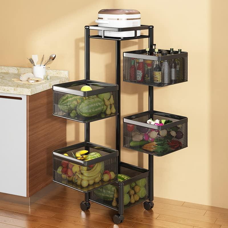 Multipurpose Kitchen Trolley with Rotating Basket: Use It for Fruits, Vegetables, Spices, or Anything Else - GADGET WAGON Kitchen Storage
