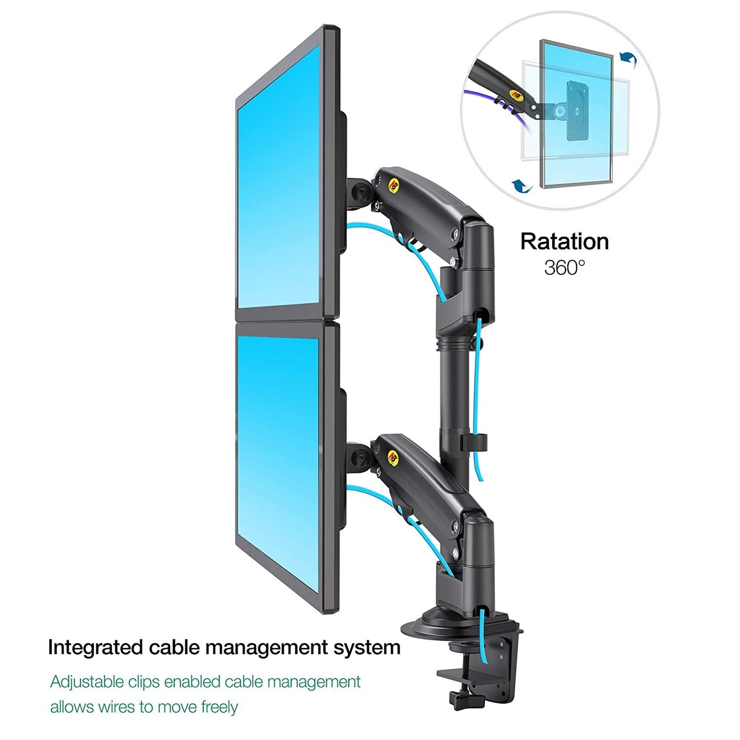 NB 22-32" Gas Strut LED Monitor Desk Arm with Laptop Tray 360 Degree Swivel tilt Height Long - GADGET WAGON Gas Spring Arm