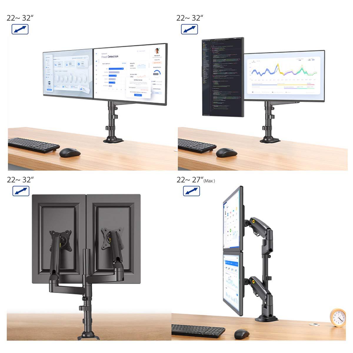 NB 22-32" Gas Strut LED Monitor Desk Arm with Laptop Tray 360 Degree Swivel tilt Height Long - GADGET WAGON Gas Spring Arm