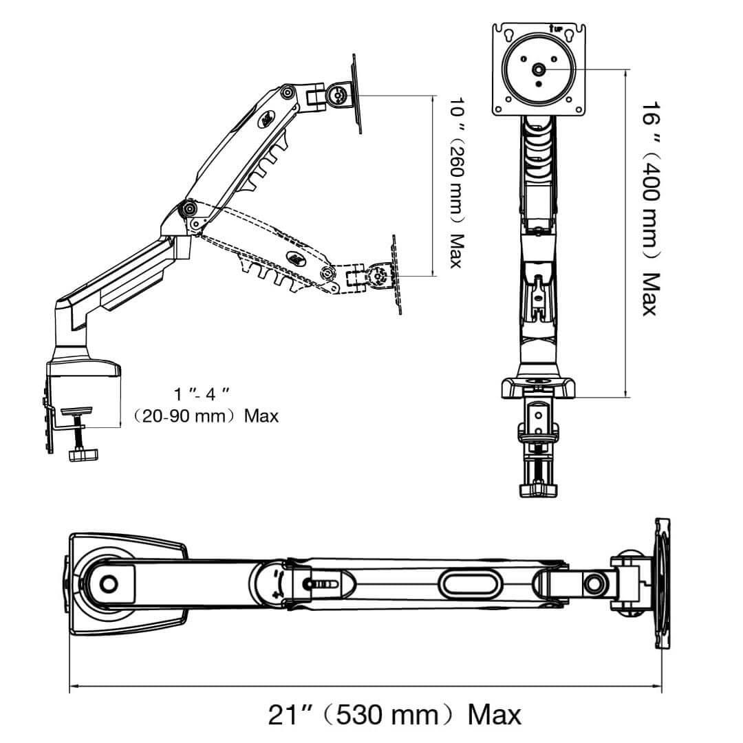 NB 22-32" Gas Strut LED Monitor Desk Arm with Laptop Tray 360 Degree Swivel tilt Height Long - GADGET WAGON Gas Spring Arm