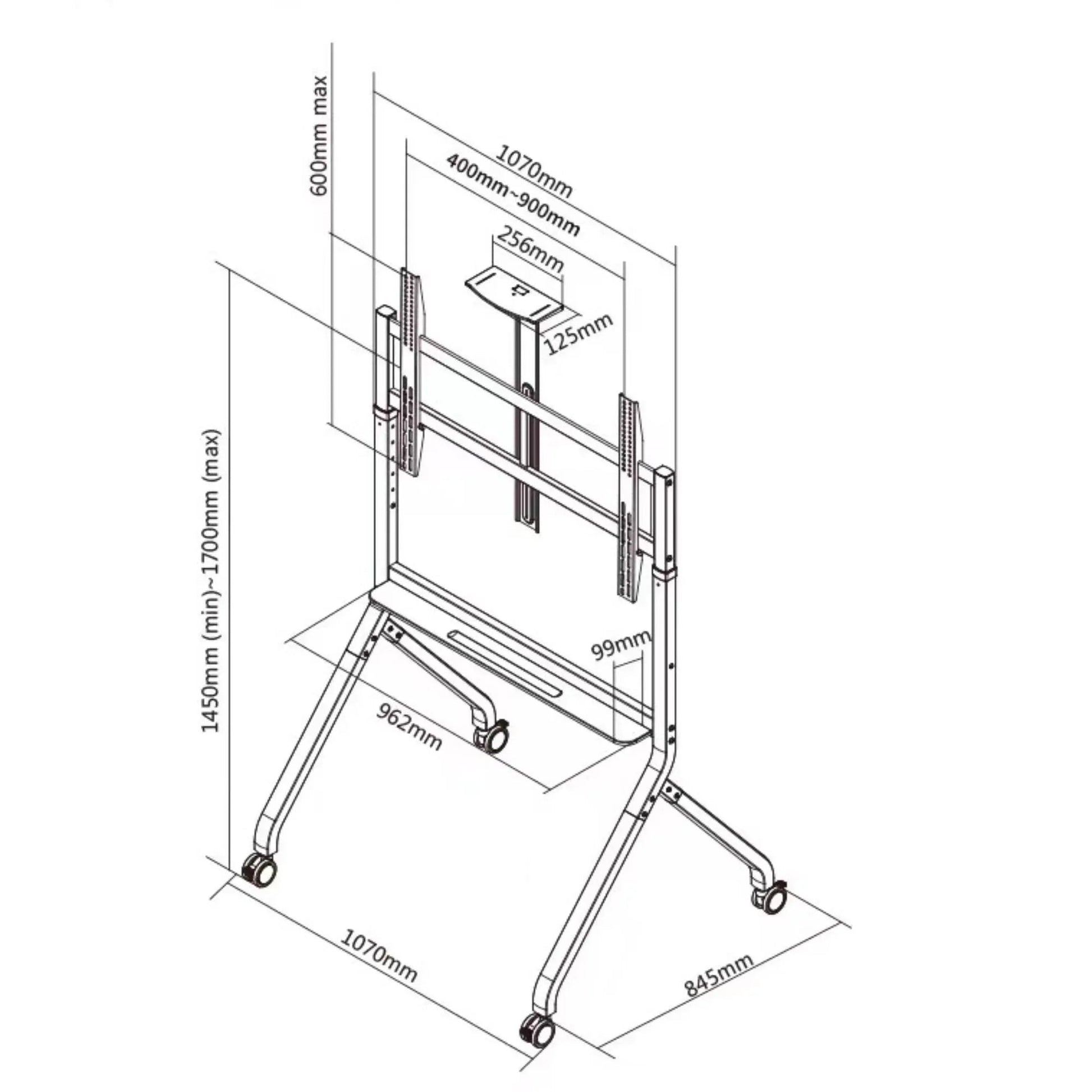 NB 60 to 100 Inch Interactive Display Trolley Stand | 90.9kg Capacity, VESA 900x600mm P200 - GADGET WAGON TV CARTS