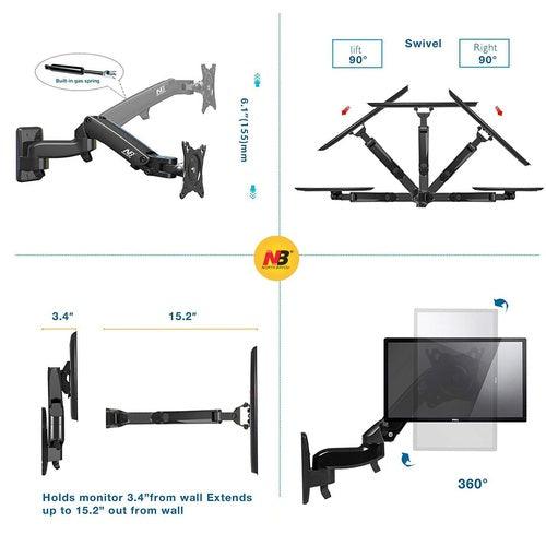 NB Monitor Wall Mount Gas Strut 17 - 35 Inches Flexi LCD / LED TVs F150 - GADGET WAGON Gas Spring Arm