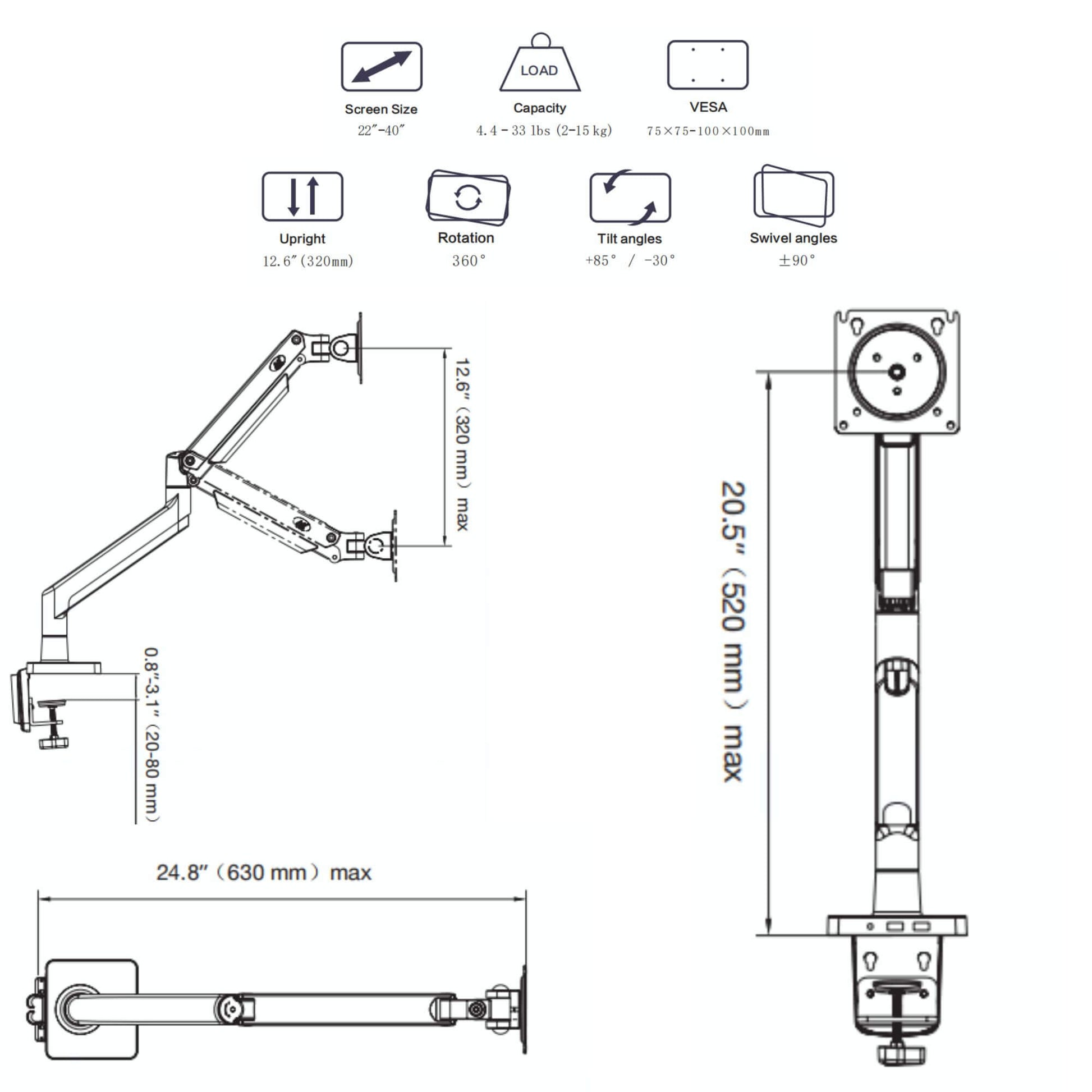 NB North Bayou 22-40" Monitor Arm Full Motion Gas Spring | G45 - GADGET WAGON