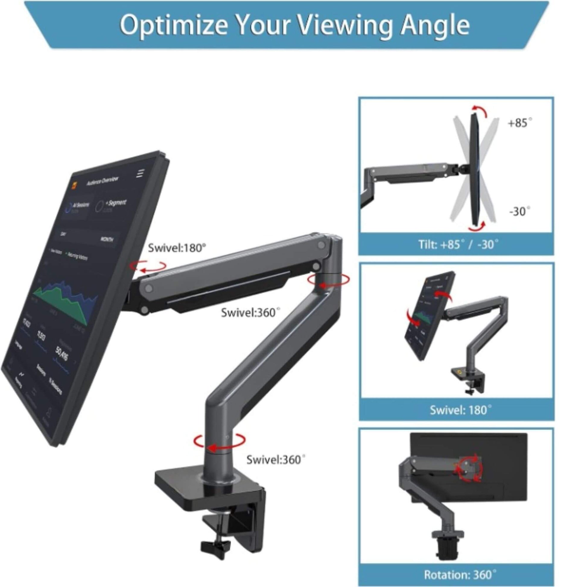NB North Bayou 22-40" Monitor Arm Full Motion Gas Spring | G45 - GADGET WAGON